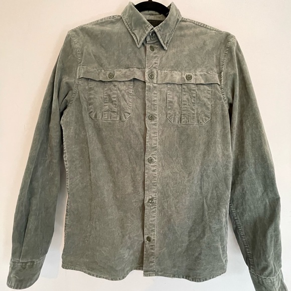 Buffalo L/S Corduroy slim fit shirt. Size Small. Color is Olive Green. - Picture 1 of 3